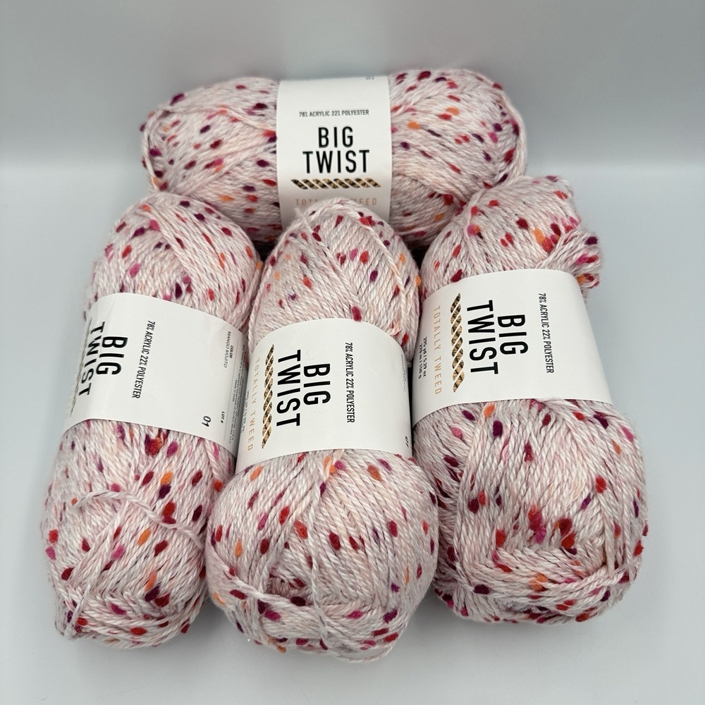 Big Twist Totally Tweed Yarn Lot of 4 Mango Mojito Pink Speckled Medium 4